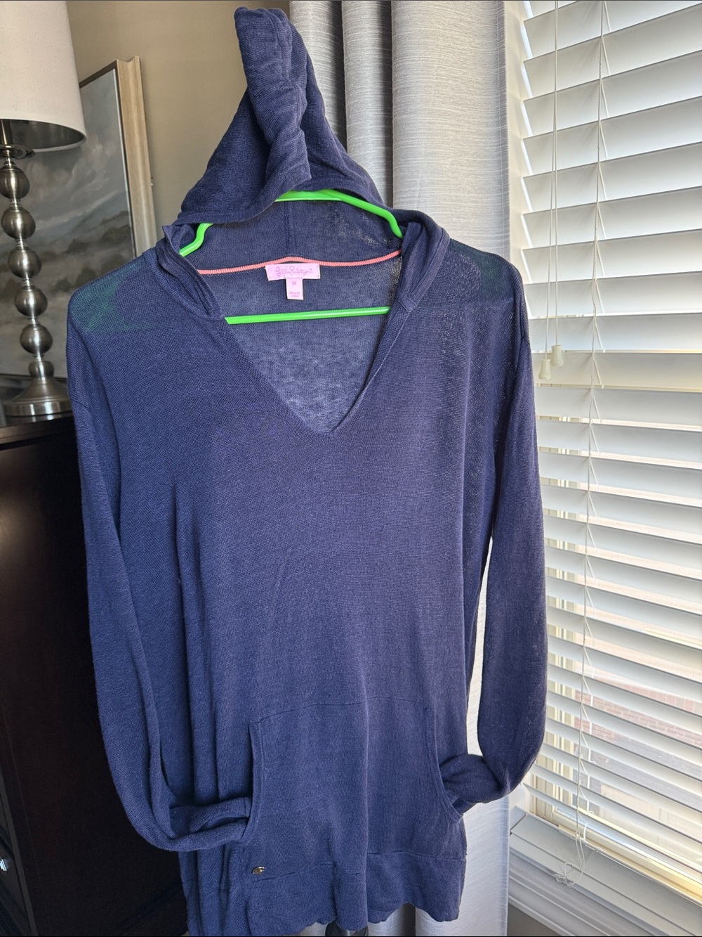 Lilly Pulitzer Navy V-Neck Linen Hooded Sweater